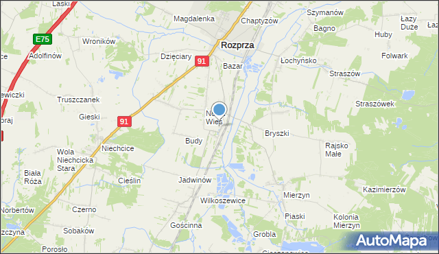 mapa Stara Wieś, Stara Wieś gmina Rozprza na mapie Targeo